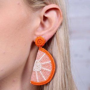 NWT Orange Slice Beaded Earring Orange